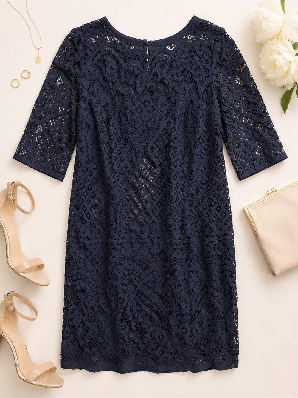 LOFT Navy Lace Midi Dress